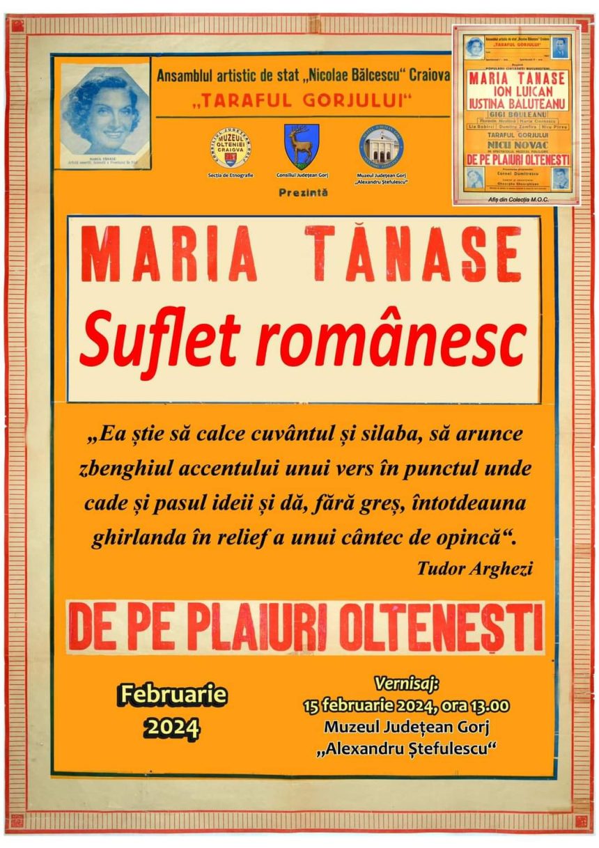 Expoziție dedicată artistei Maria Tănase, la Târgu Jiu